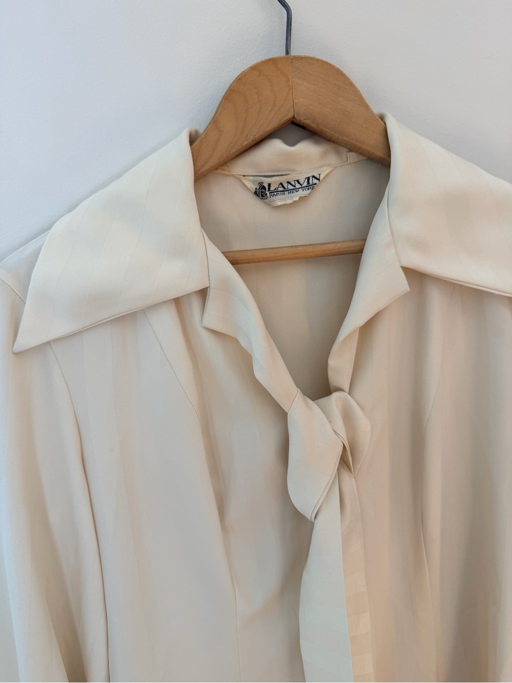 Lanvin Cream Tie-Neck Blouse with Soft Stripe - Picture 2 of 6